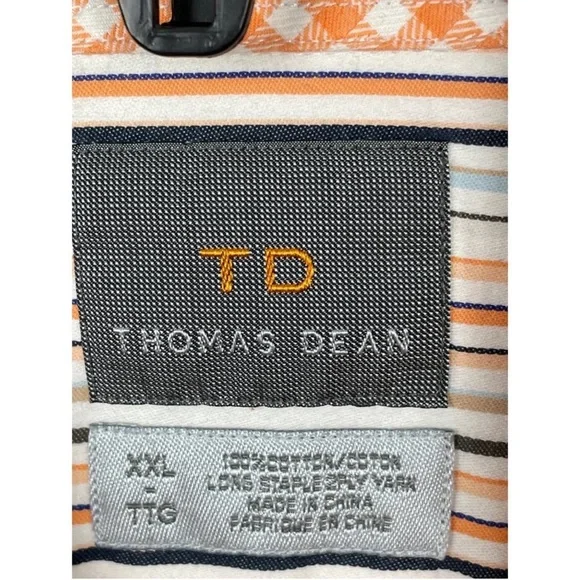 Thomas Dean orange white striped flip cuff long sleeve button up shirt size XXL - Picture 5 of 6